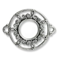 Round Filigree Connector Pewter Antique Silver Plated 26x21mm (1-Pc)