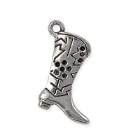Cowboy Boot Charm 15mm Pewter Antique Silver Plated (1-Pc)
