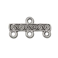 3-Strand Scroll Bar Link Pewter Antique Silver 21x10mm (1-Pc)