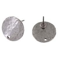 Textured 15mm Round Post Earring Antique Silver (Pair)