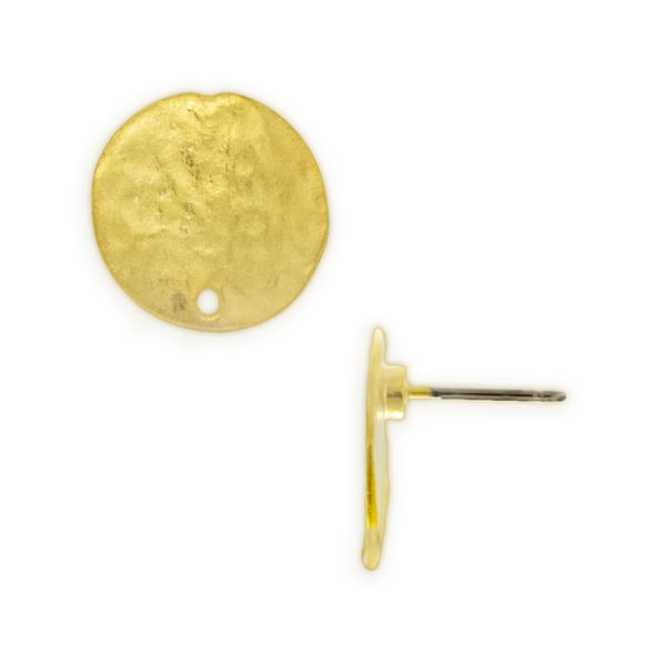 Textured 15mm Round Post Earring Satin Gold (Pair)