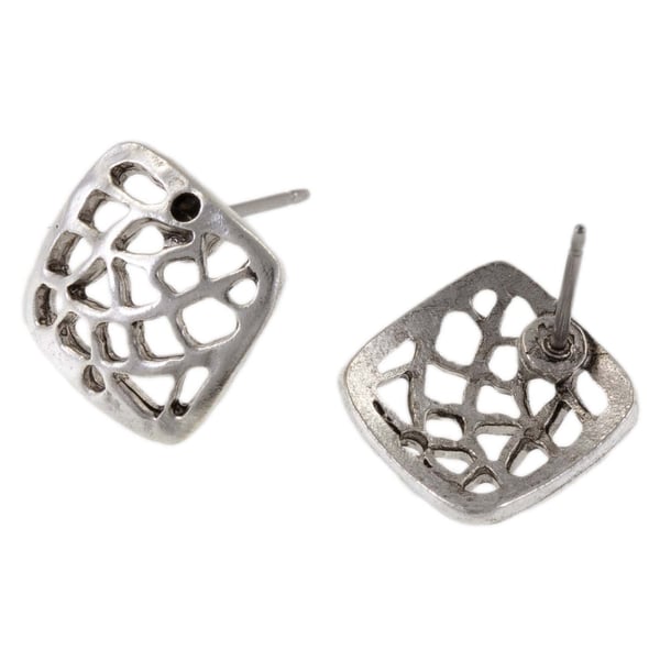 Filagree 12mm Square Post Earring Antique Silver (Pair)