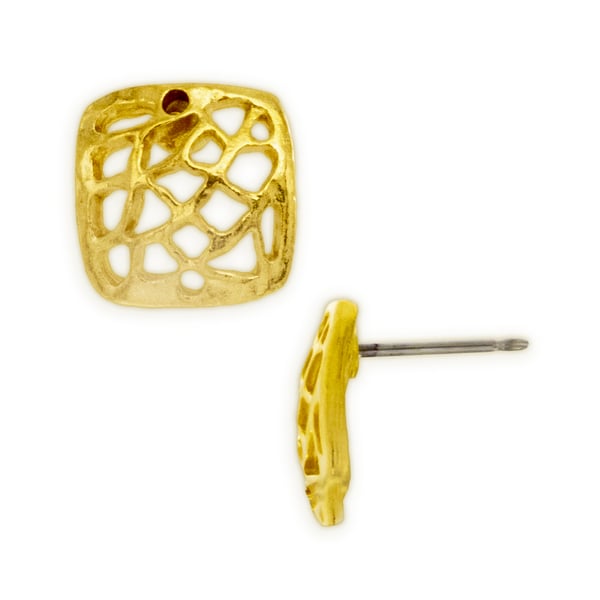 Filagree 12mm Square Post Earring Satin Gold (Pair)