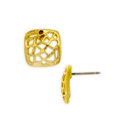Filagree 12mm Square Post Earring Satin Gold (Pair)