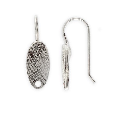 Etched 15x8mm Domed Oval Fish Hook Earring Antique Silver (Pair)