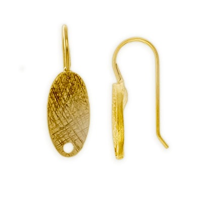 Etched 15x8mm Domed Oval Fish Hook Earring Satin Gold (Pair)