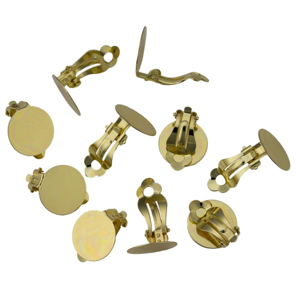 Clip-On Earring 16mm Pad Gold Color (10-Pcs)