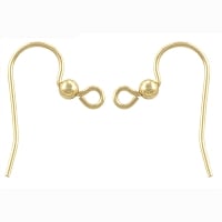 Fish Hook Earring Wires with 3mm Bead 15x20mm Gold Filled (Pair)