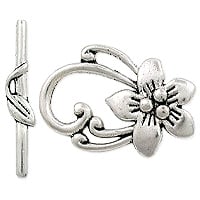 Blossom Toggle Clasp 30x21mm Pewter Antique Silver Plated (1-Pc)