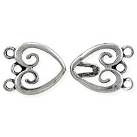 Three-Strand Heart Hook & Eye Clasp 33x15mm Pewter Antique Silver Plated (Set)