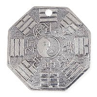 Feng Shui Bagua Pendant 28x28mm Pewter Antique Silver Plated (1-Pc)