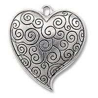 Heart Pendant 38x33mm Pewter Antique Silver Plated (1-Pc)