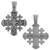 Jerusalem Cross Pendant 36x27mm Pewter Antique Silver Plated (1-Pc)