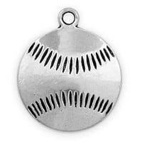 Baseball Pendant 19mm Pewter Antique Silver Plated (1-Pc)