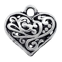 Puffed Filigree Heart Pendant 20mm Pewter Antique Silver Plated (1-Pc)