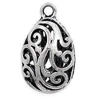 Puffed Filigree Teardrop Pendant 21x12mm Pewter Antique Silver Plated (1-Pc)