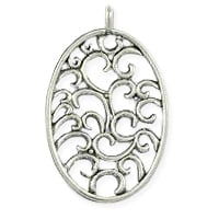 Oval Filigree Scroll Pendant 39x25mm Pewter Antique Silver Plated (1-Pc)