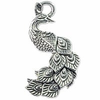 Peacock Pendant 34x19mm Pewter Antique Silver Plated (1-Pc)