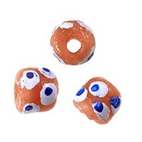 Ghana Hand-Painted Sandcast Round Bead 10mm Red/Blue/White (3-Pcs)
