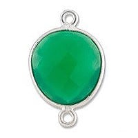 Free Form Faceted Green Onyx Connector Sterling Silver 20mm (1-Pc)