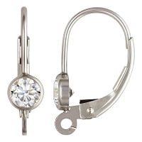 Lever Back Earring with 4mm Cubic Zirconia Stone Sterling Silver (Pair)