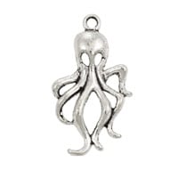 Octopus Pendant 32x18mm Pewter Antique Silver Plated (1-Pc)