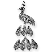 Peacock Pendant 56x26mm Pewter Antique Silver Plated (1-Pc)
