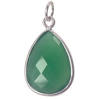 Faceted Green Onyx Pendant 20x15mm Sterling Silver (1-Pc)