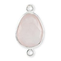 Free Form Faceted Rose Quartz Connector Sterling Silver 20mm (1-Pc)