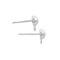 5mm Half Ball Post Earrings with Loop Sterling Silver (Pair)