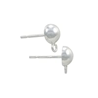 6mm Half Ball Post Earrings with Loop Sterling Silver (Pair)