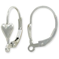 Lever Back Earring with Heart 16mm Sterling Silver (Pair)